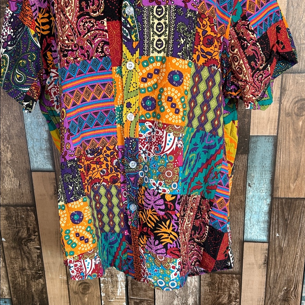 Patchwork Button-Down Shirt in Multicolor vintage - image 3